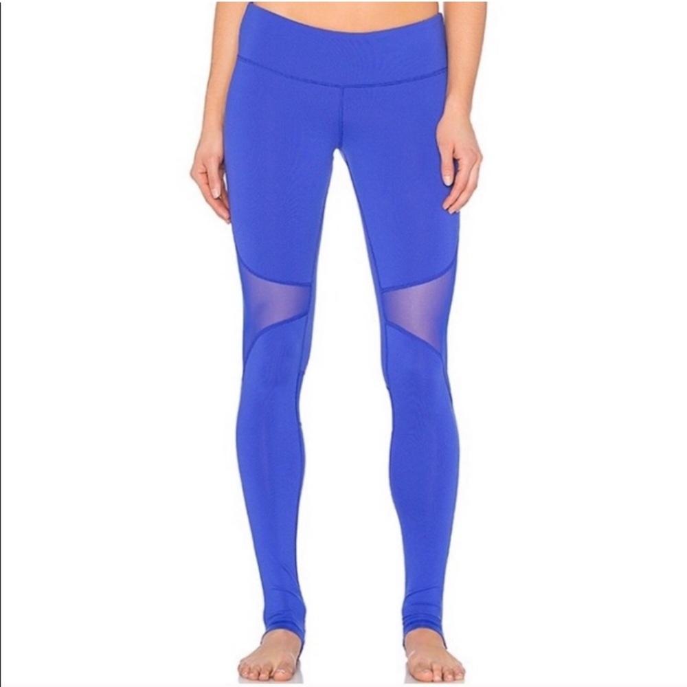 alo Yoga Coast Stirrup Mesh Leggings Heel Strap Cobalt Blue Womens Size XS